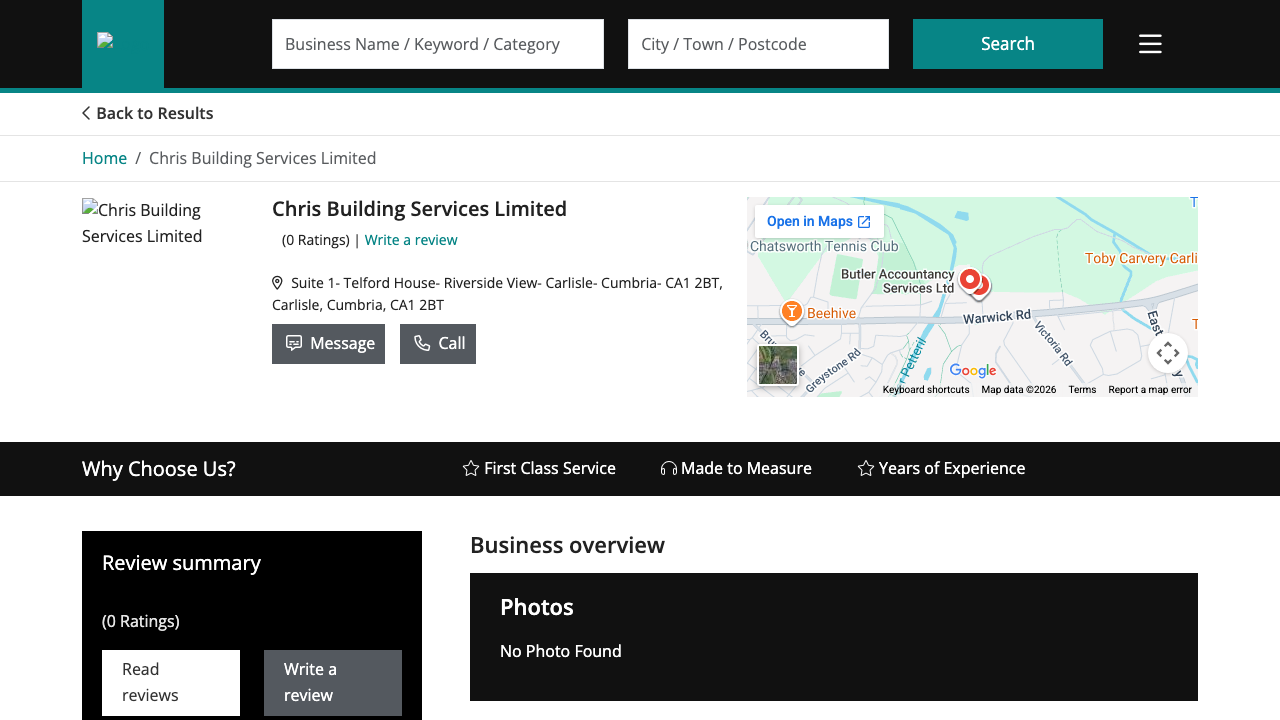 CHRIS BUILDING SERVICES LIMITED website preview