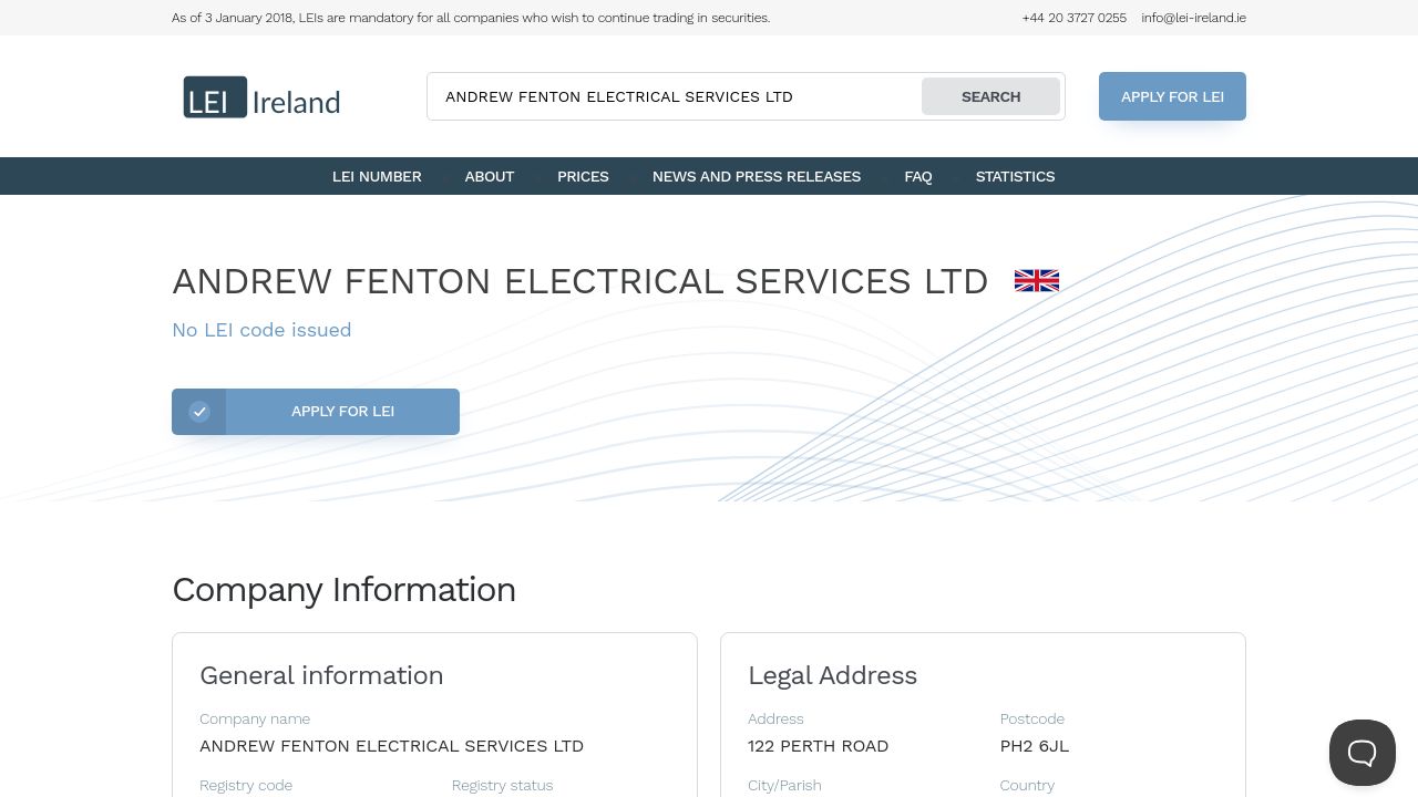 ANDREW FENTON ELECTRICAL SERVICES LTD website preview
