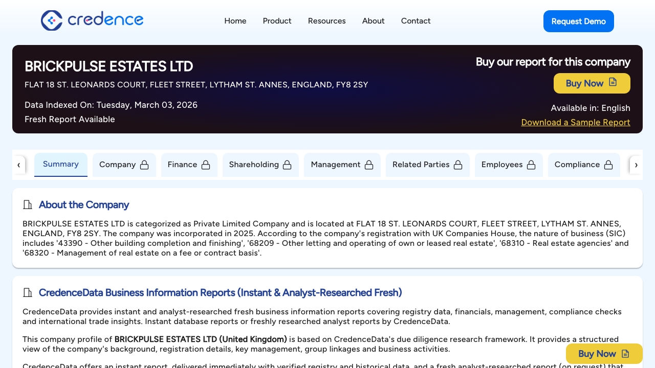 BRICKPULSE ESTATES LTD website preview