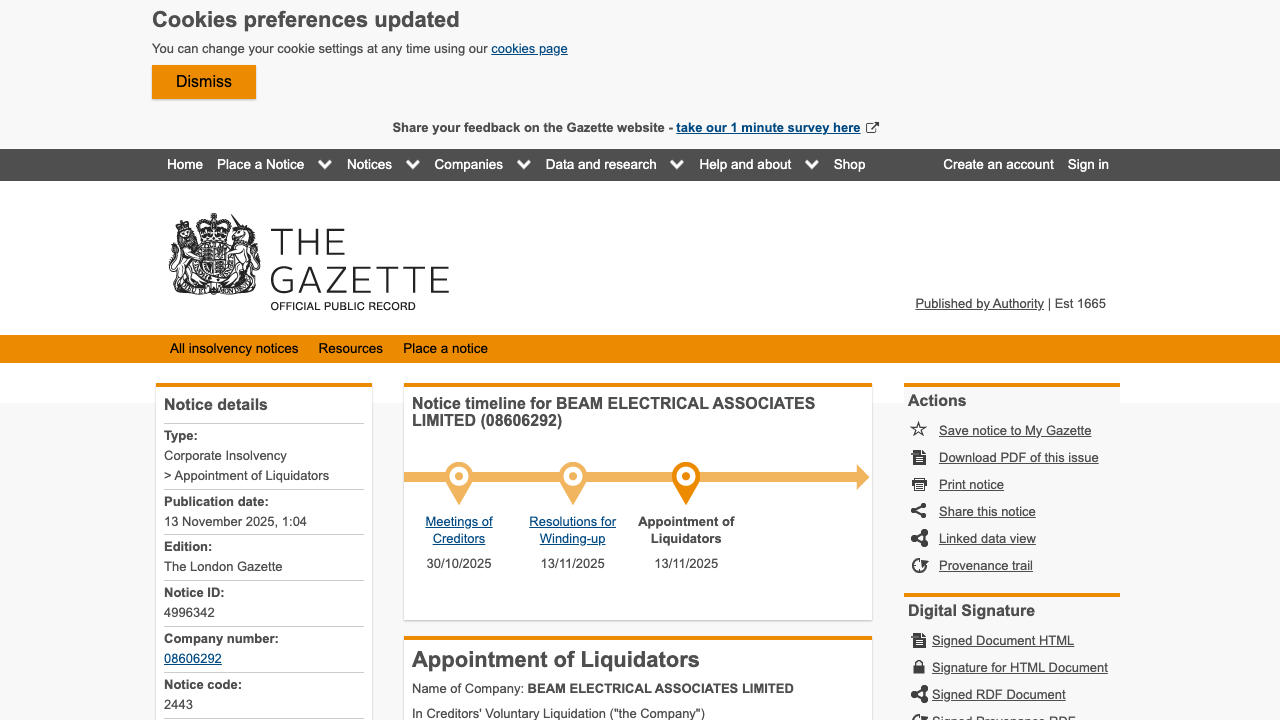 BEAMS ELECTRICAL SERVICES LIMITED website preview