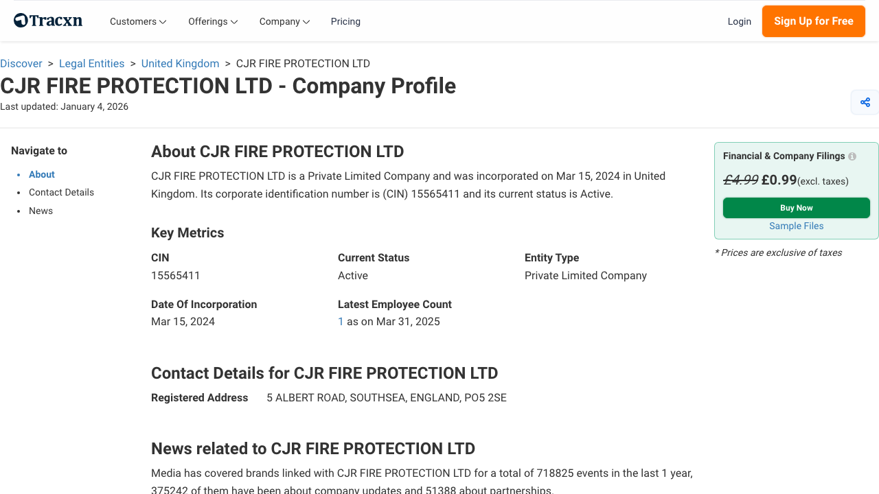 CJR FIRE PROTECTION LTD website preview