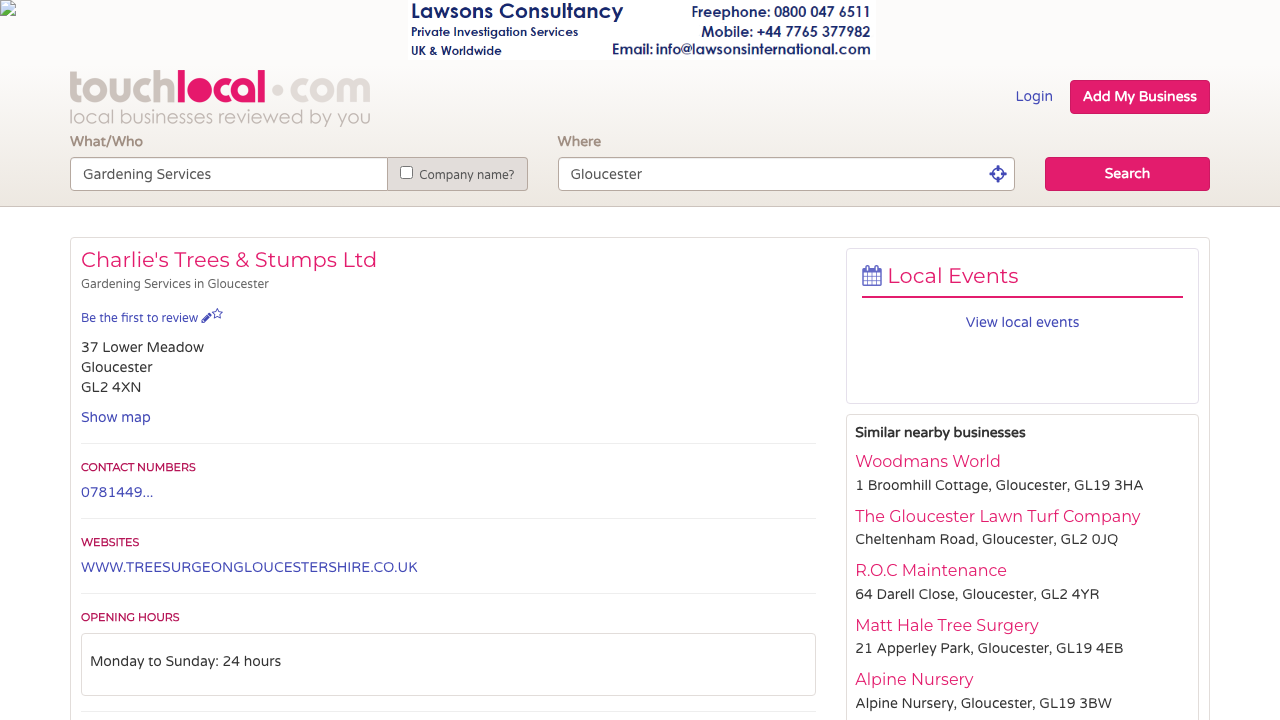 CHARLIE'S TREES AND STUMPS LTD website preview