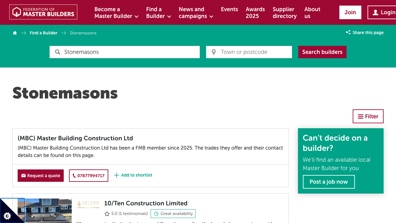 CASTLEFORT STONEMASONRY LTD website preview