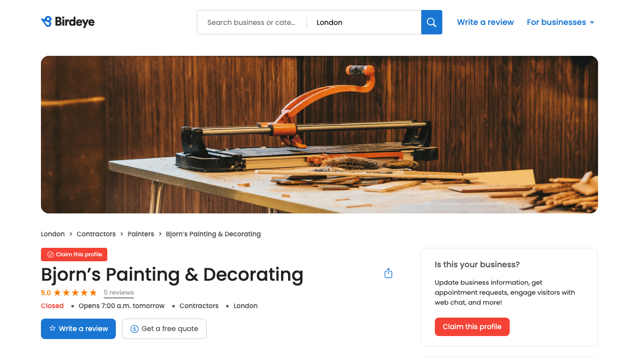 BJORN’S PAINTING & DECORATING LIMITED website preview