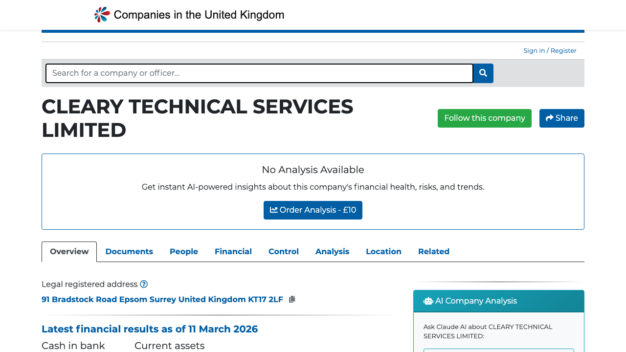CLEARY TECHNICAL SERVICES LIMITED website preview
