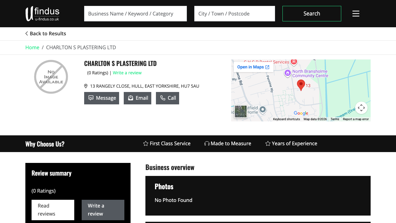 CHARLTON'S PLASTERING LTD website preview