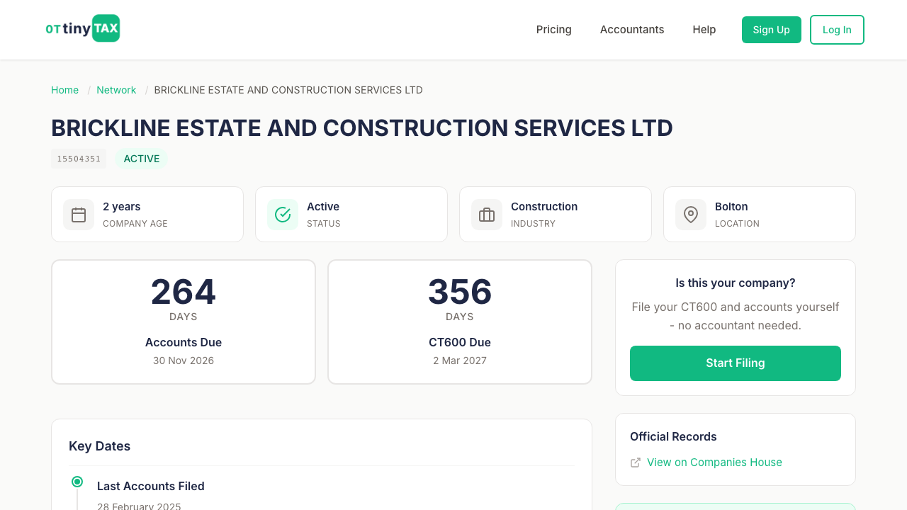 BRICKLINE ESTATE AND CONSTRUCTION SERVICES LTD website preview