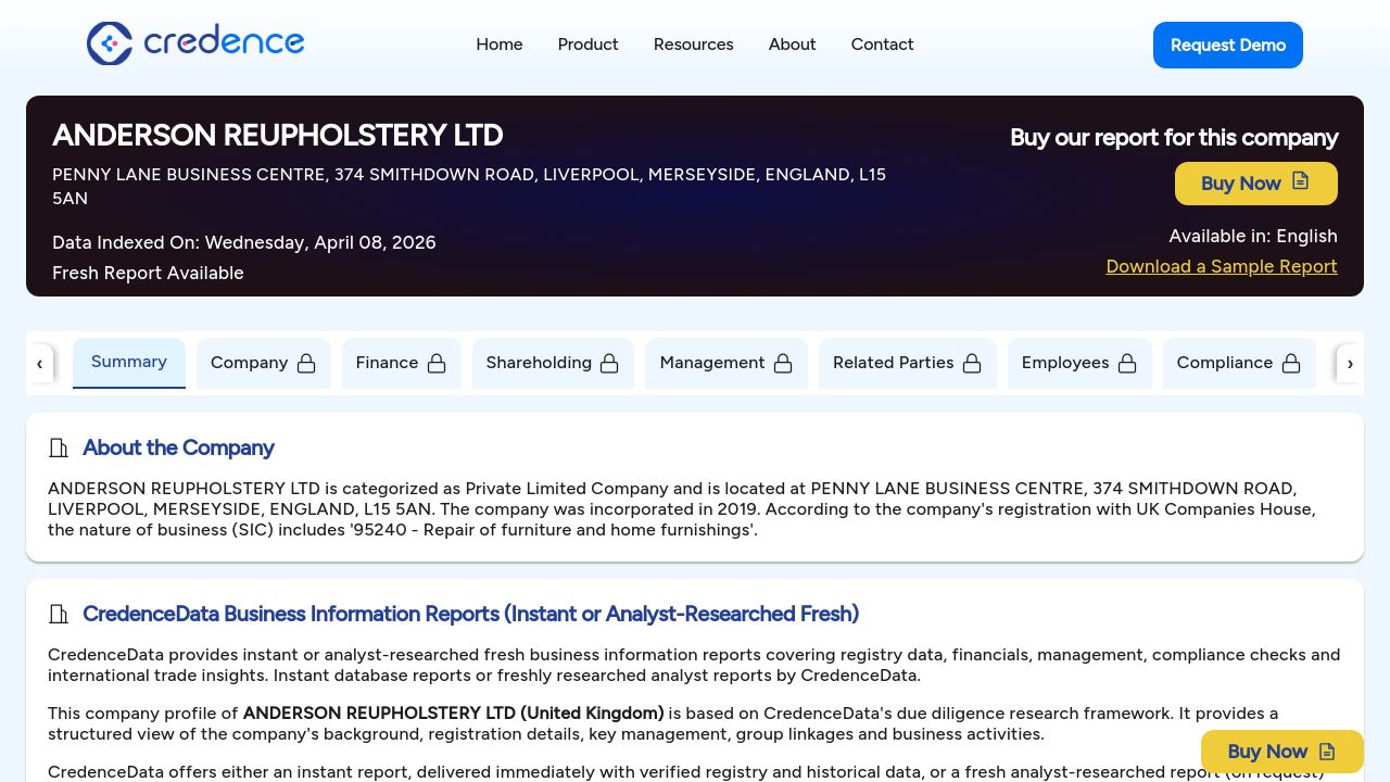 ANDERSON REUPHOLSTERY LTD website preview