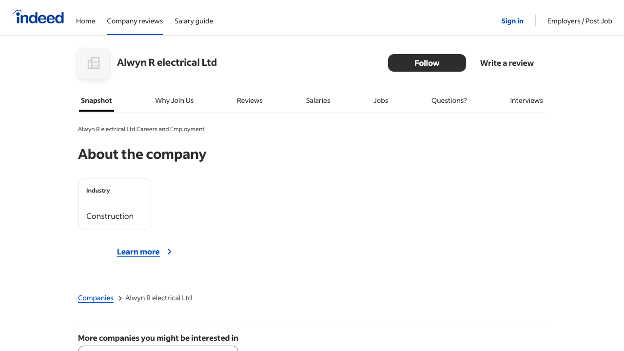 ALWYN R ELECTRICAL LTD website preview