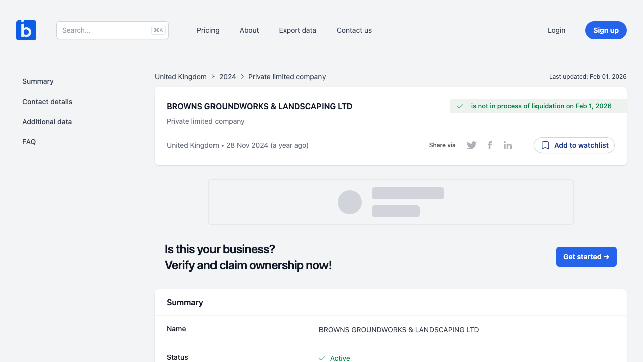 BROWNS GROUNDWORKS & LANDSCAPING LTD website preview