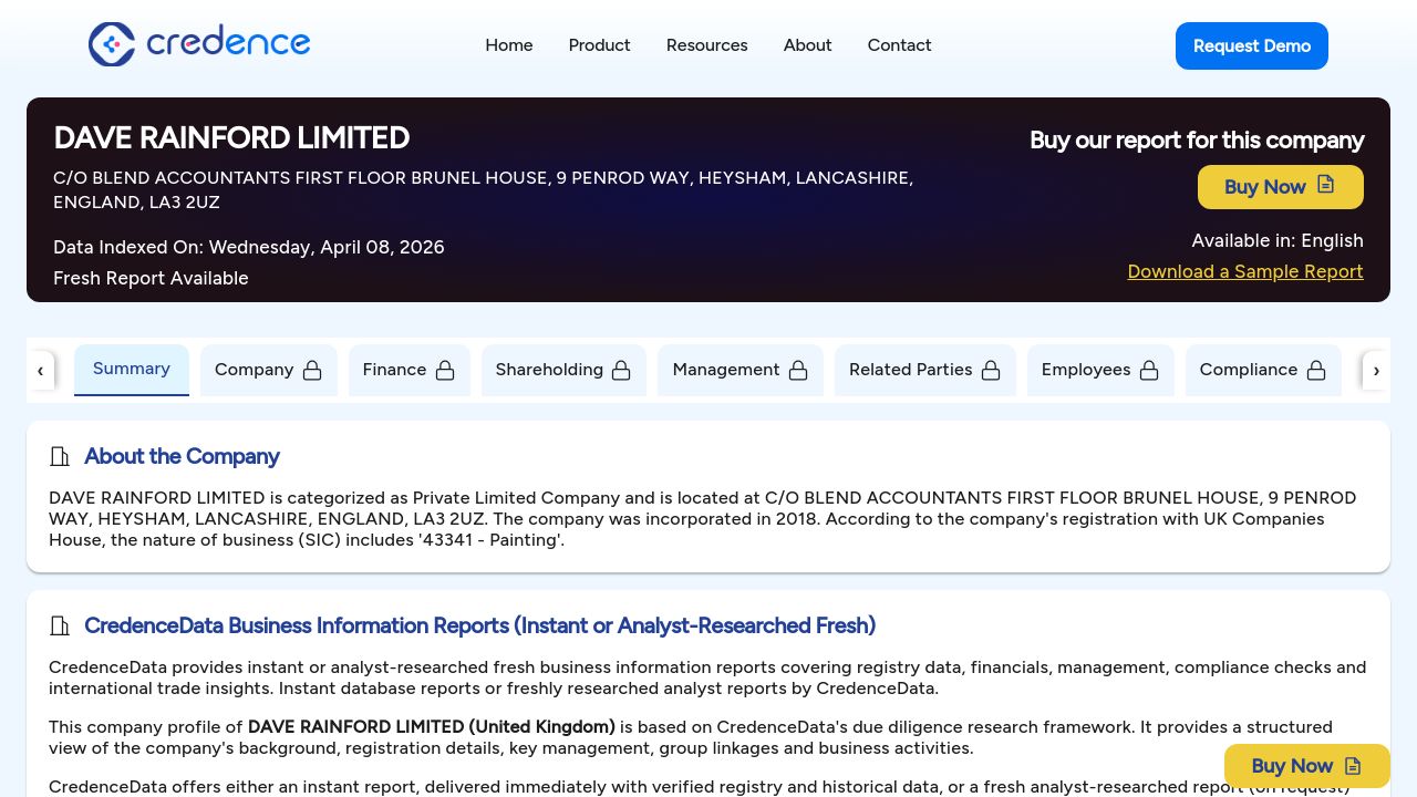 DAVE RAINFORD LIMITED website preview