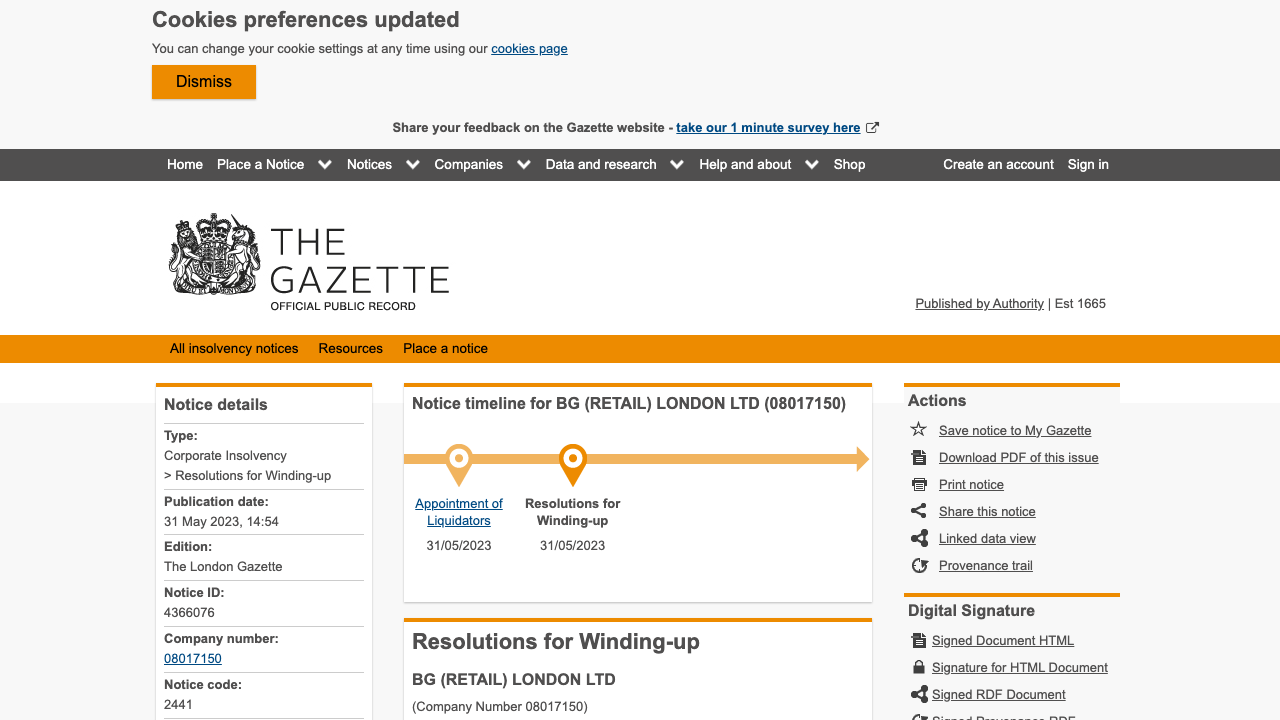 BG RETAIL LONDON LTD website preview