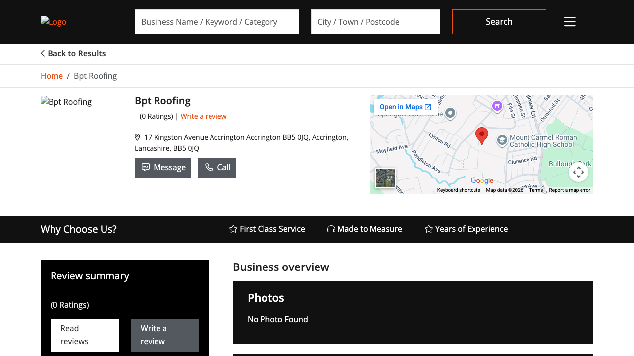 BPTROOFING LTD website preview
