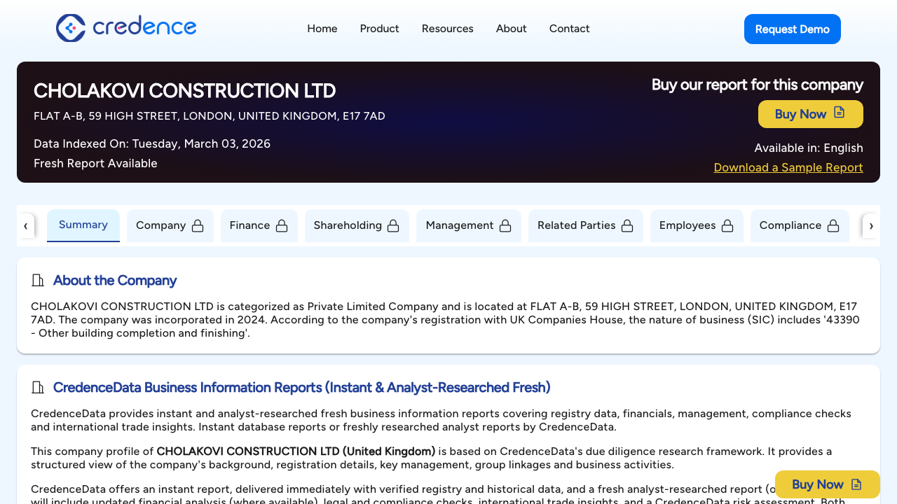 CHOLAKOVI CONSTRUCTION LTD website preview