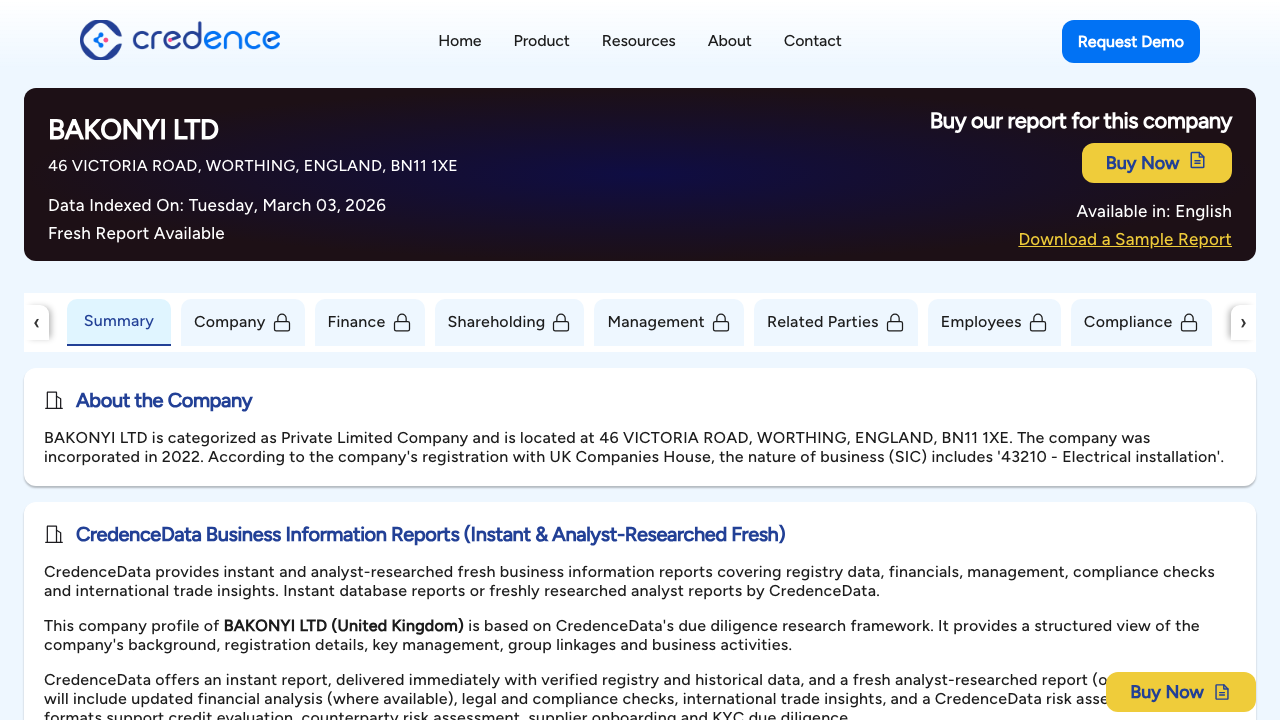 BAKONYI LTD website preview