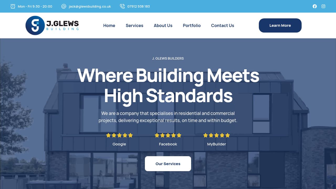 J GLEWS BUILDING LTD website preview