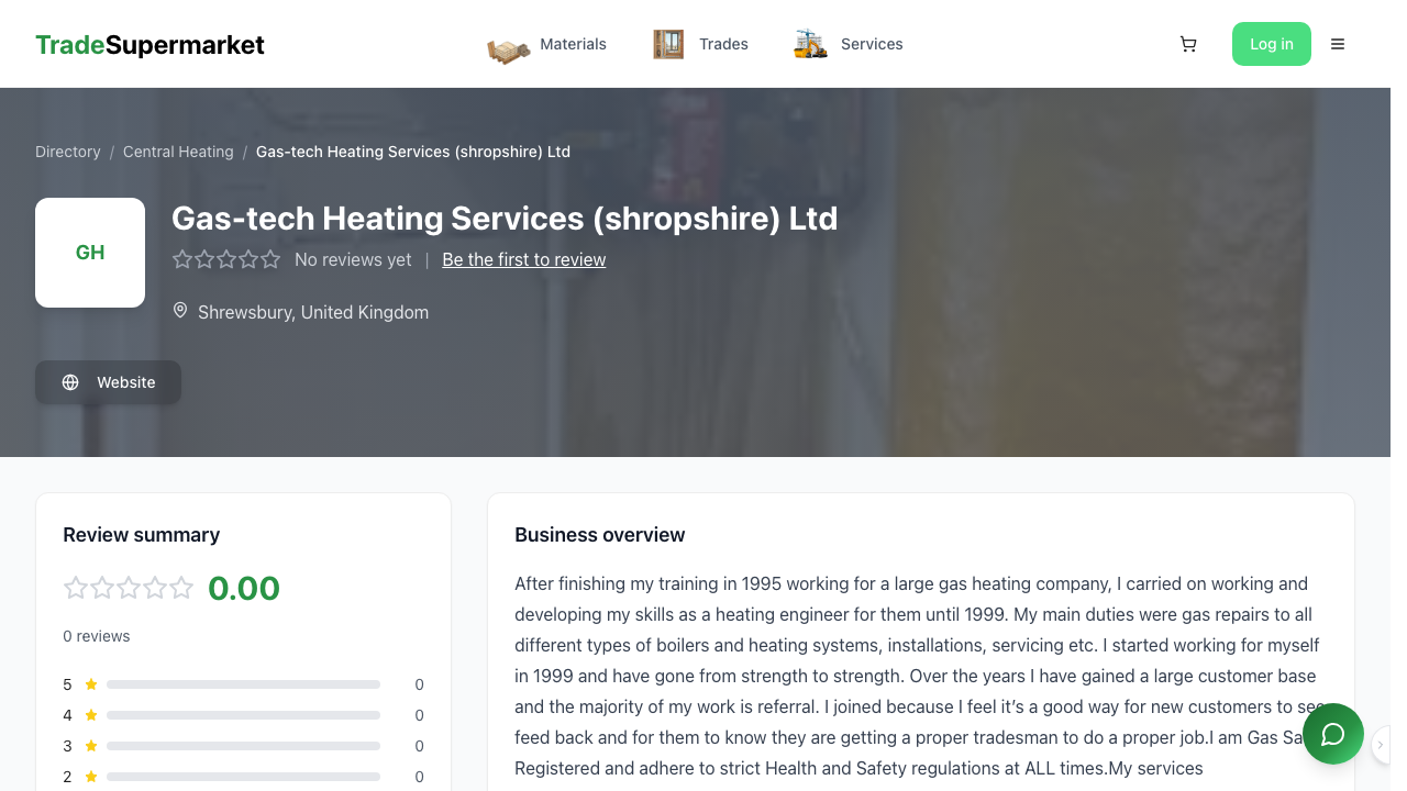 GAS-TECH HEATING SERVICES (SHROPSHIRE) LTD website preview
