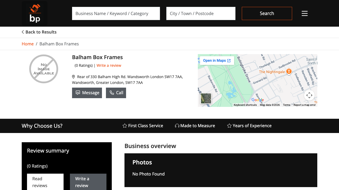 BALHAM BOX FRAMES LTD website preview