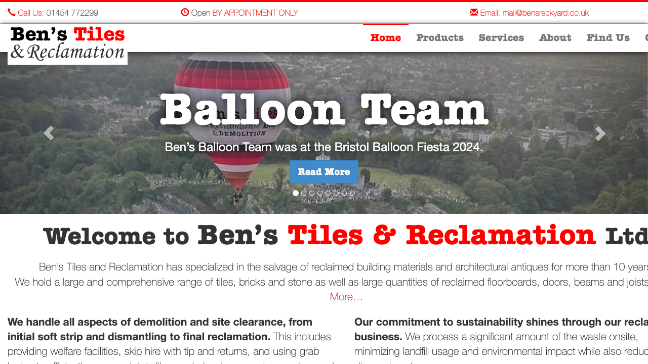 BEN'S TILES & RECLAMATIONS LIMITED website preview