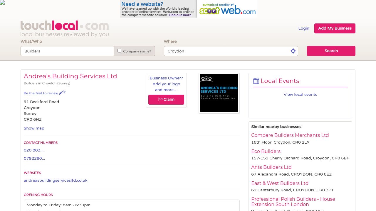 ANDREA'S BUILDING SERVICES LTD website preview