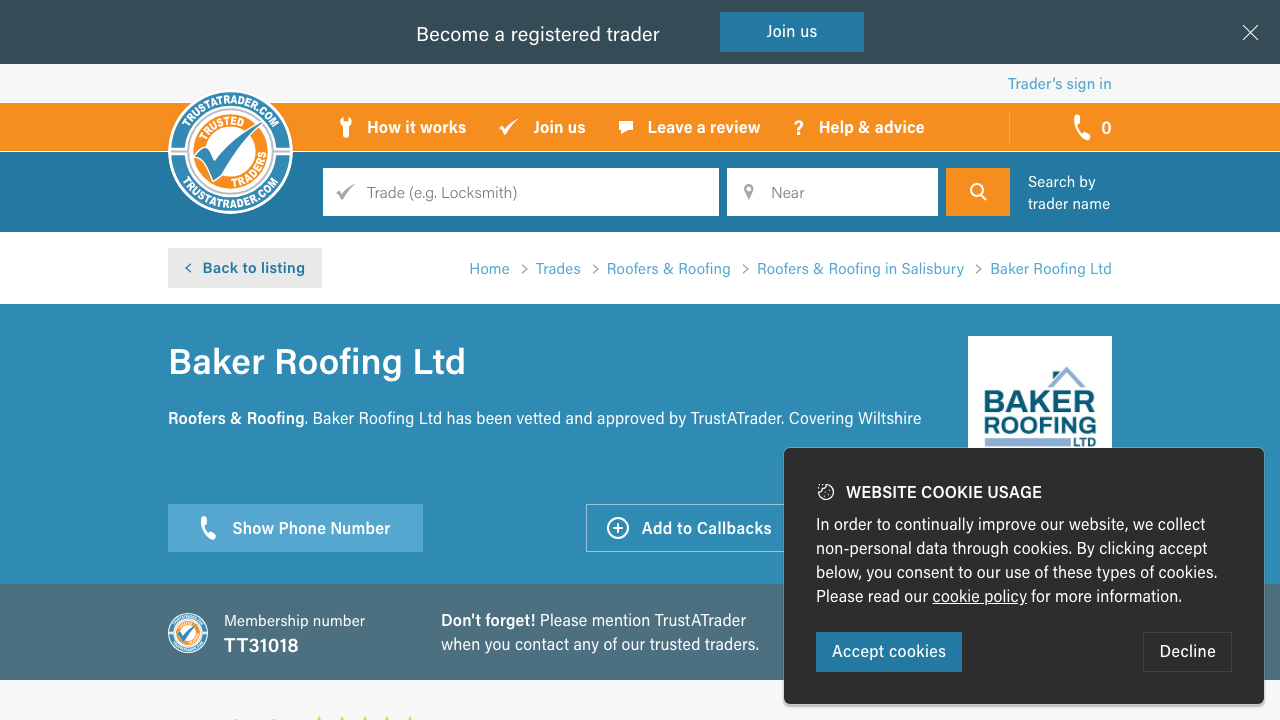 BAKER ROOFING LTD website preview