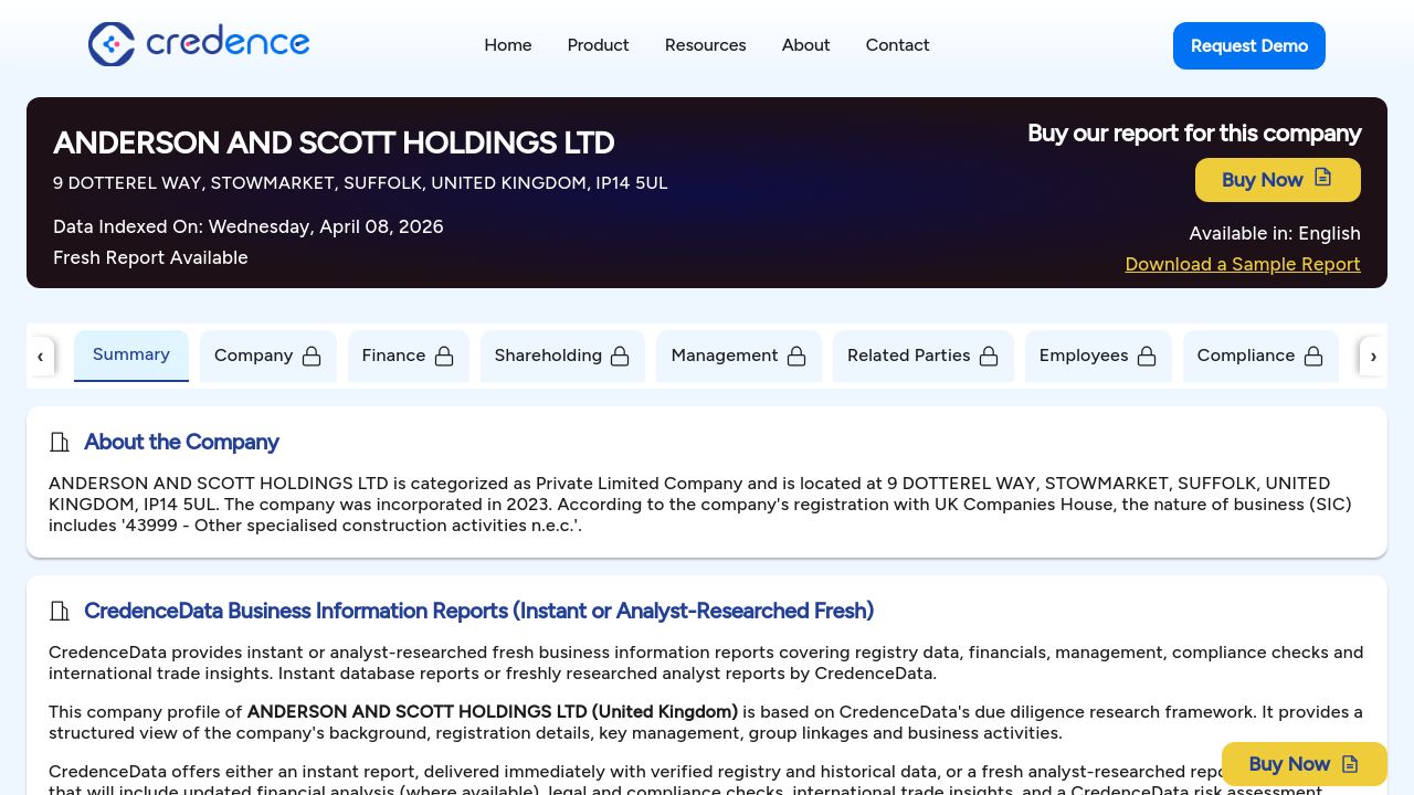 ANDERSON AND SCOTT HOLDINGS LTD website preview