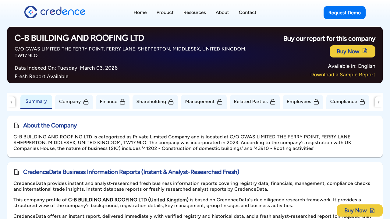 C-B BUILDING AND ROOFING LTD website preview