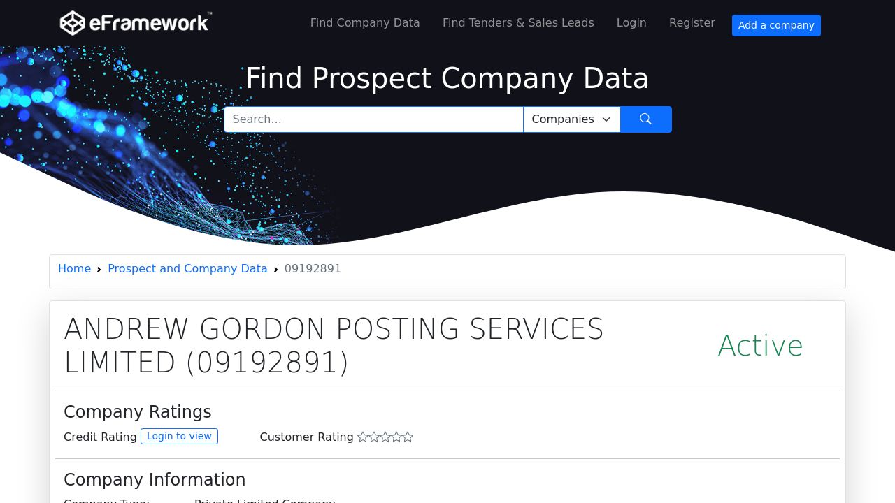 ANDREW GORDON POSTING SERVICES LIMITED website preview