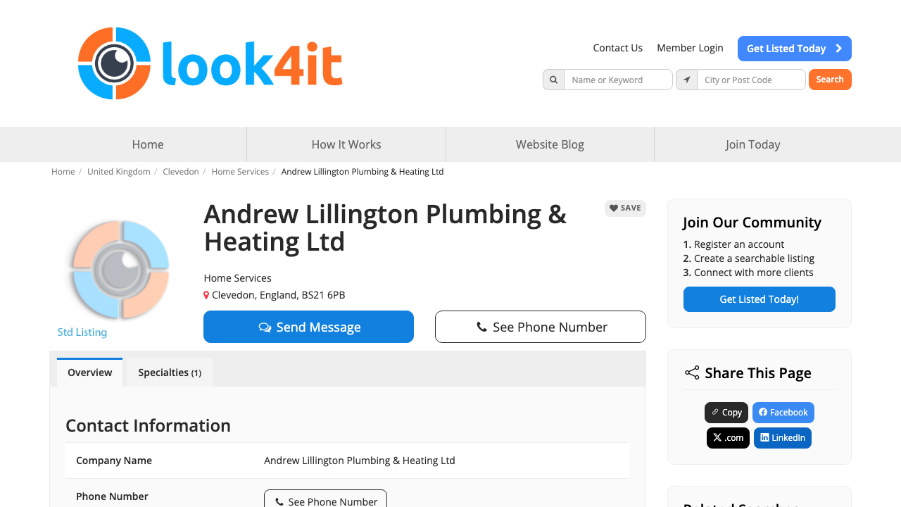 ANDREW LILLINGTON PLUMBING & HEATING LTD website preview