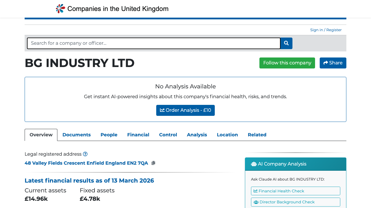 BG INDUSTRY LTD website preview