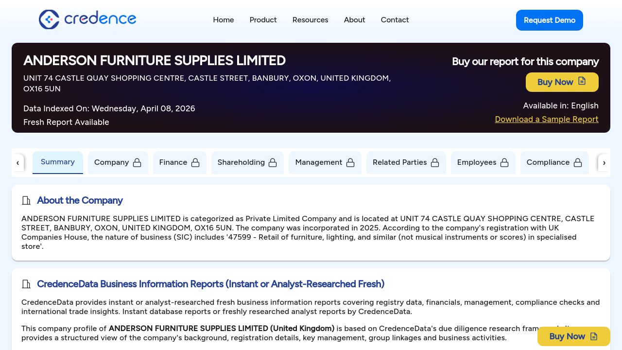 ANDERSON FURNITURE SUPPLIES LIMITED website preview