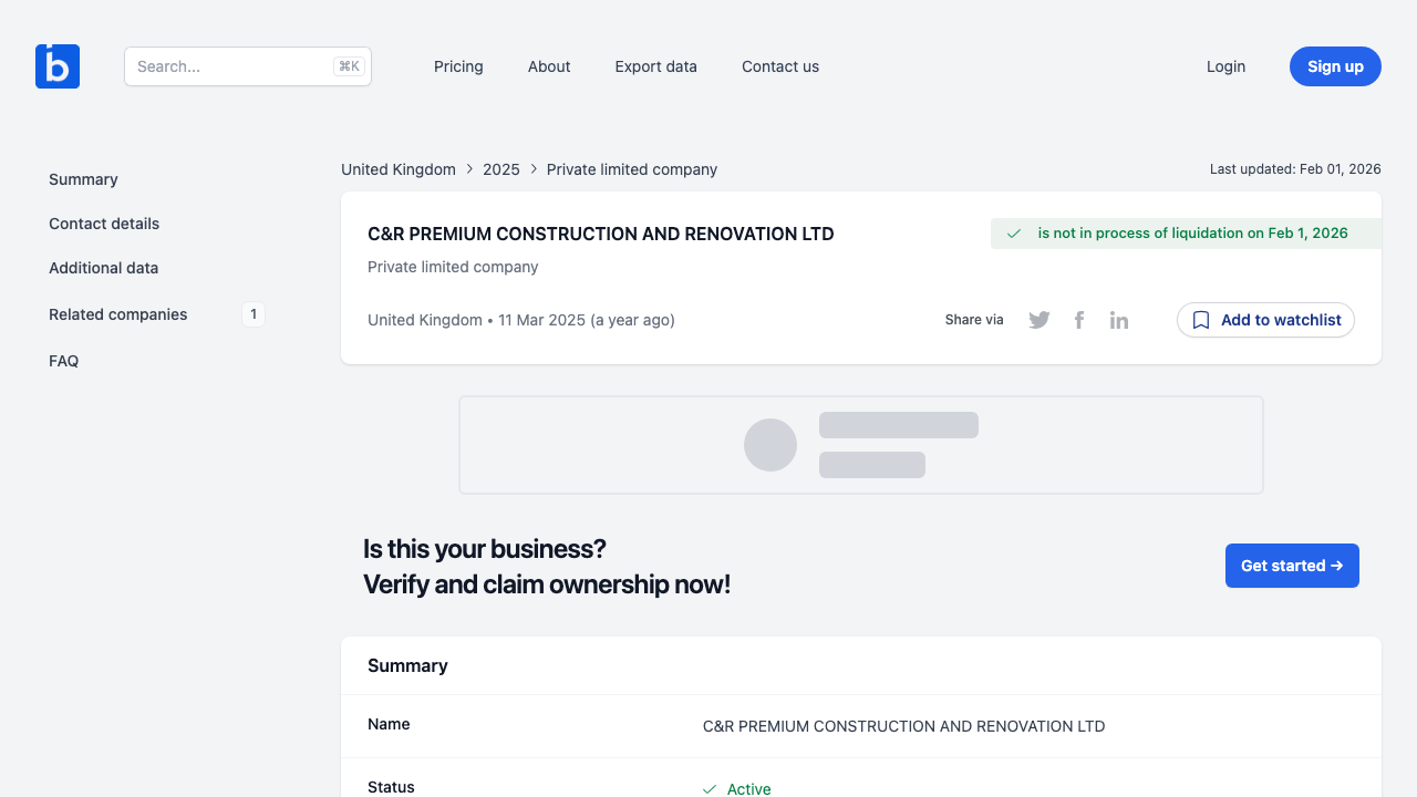 C&R PREMIUM CONSTRUCTION AND RENOVATION LTD website preview