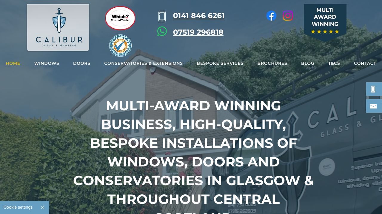 CALIBUR GLASS & GLAZING LTD website preview