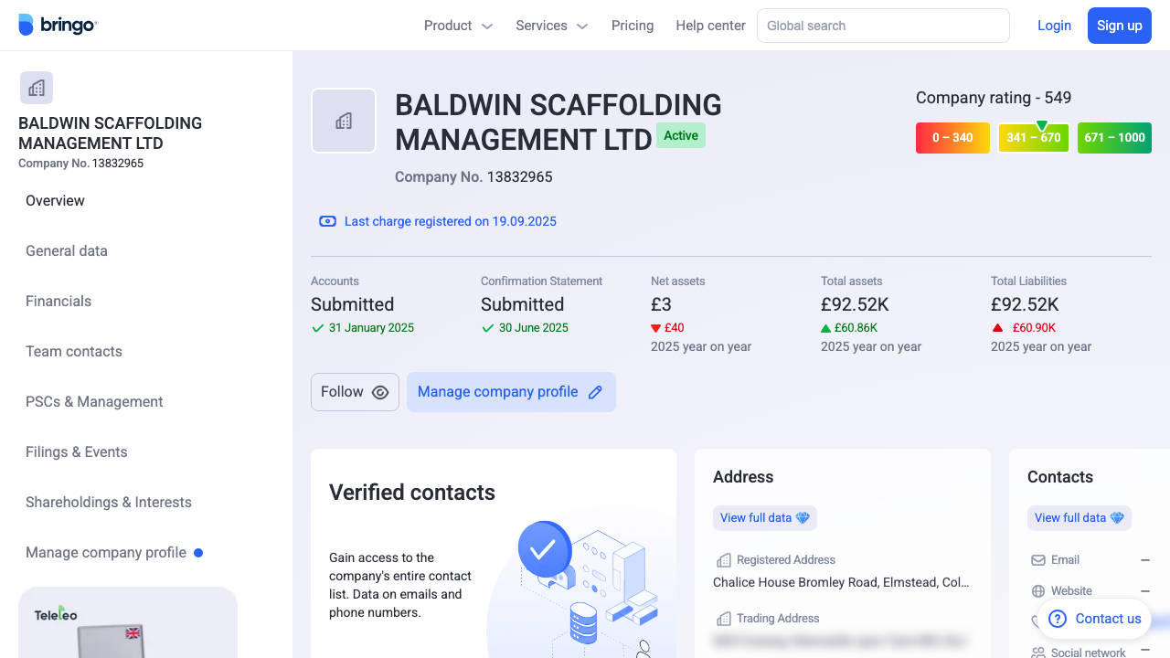 BALDWIN SCAFFOLDING MANAGEMENT LTD website preview