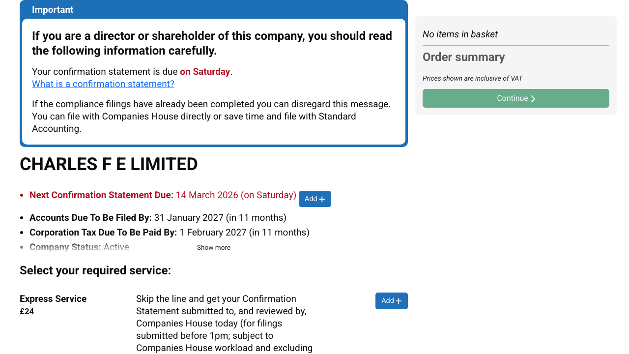 CHARLES F E LIMITED website preview