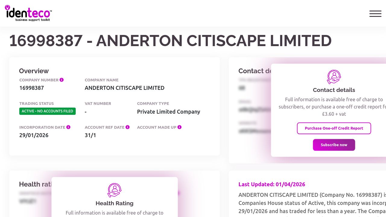 ANDERTON CITISCAPE LIMITED website preview