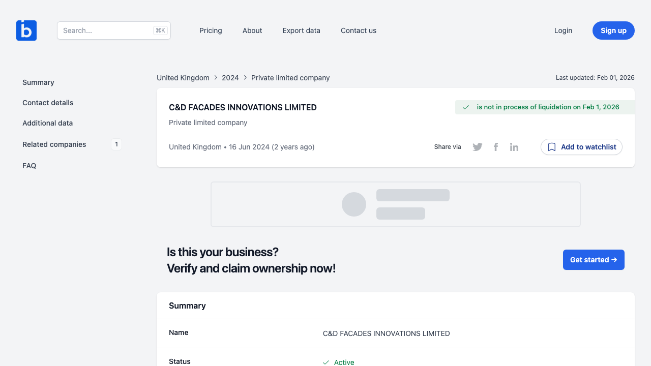 C&D FACADES INNOVATIONS LIMITED website preview
