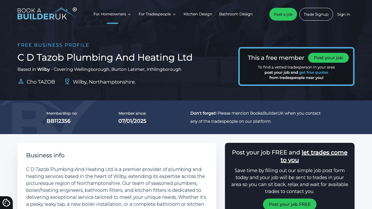 C D TAZOB PLUMBING AND HEATING LIMITED website preview