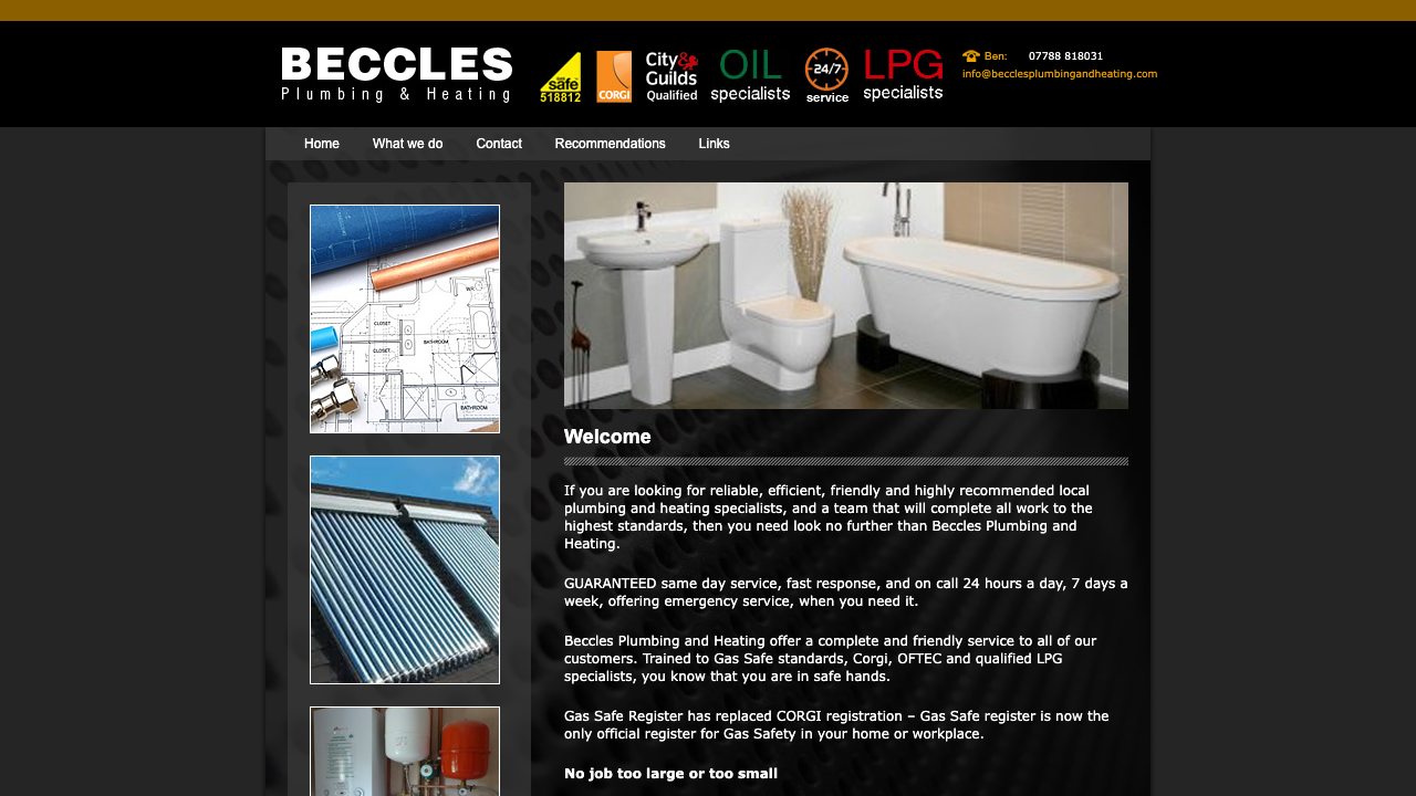 BECCLES PLUMBING & HEATING LIMITED website preview