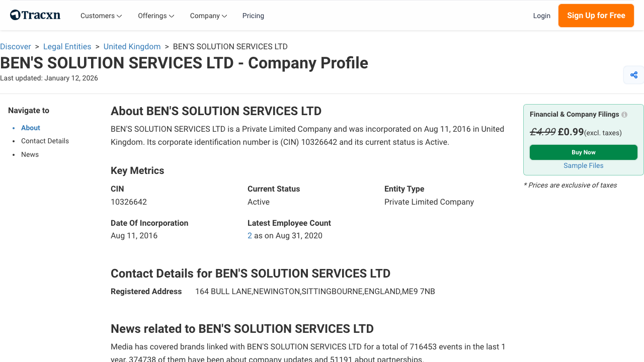 BEN'S SOLUTION SERVICES LTD website preview