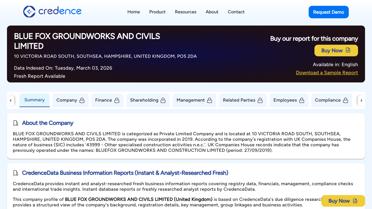 BLUE FOX GROUNDWORKS AND CIVILS LIMITED website preview