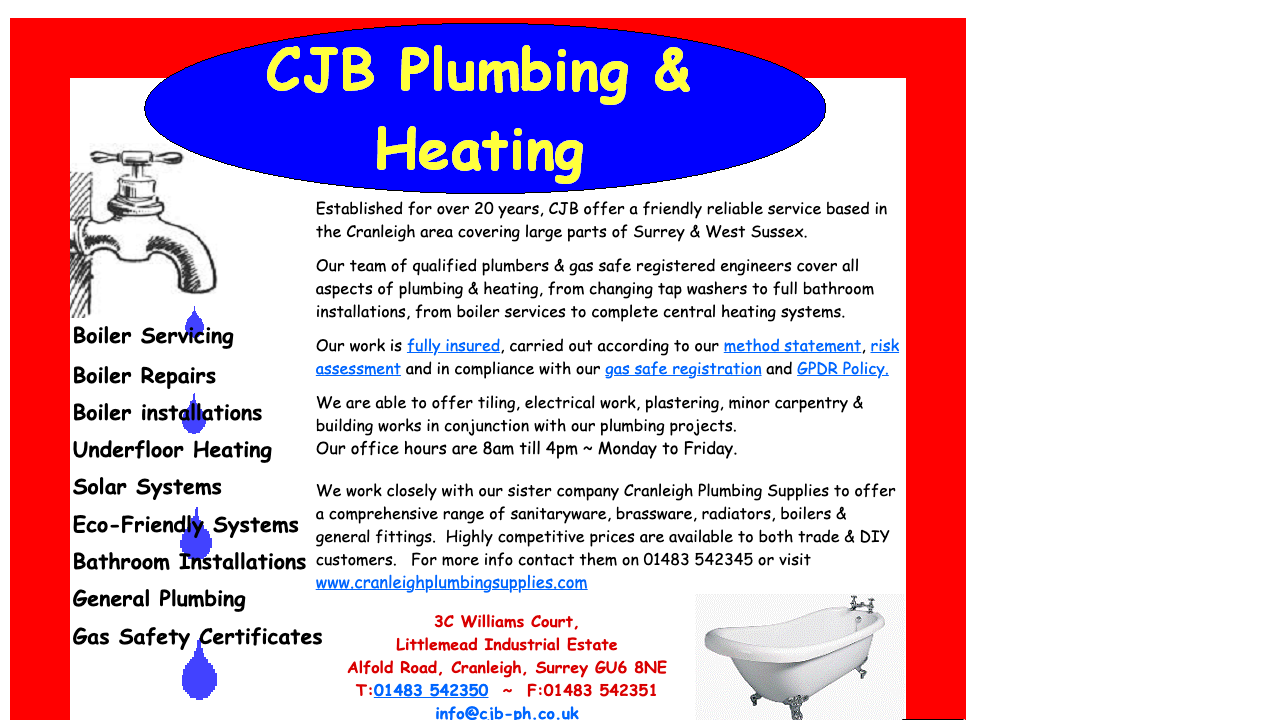 CJB PLUMBING AND HEATING (CRANLEIGH) LIMITED website preview