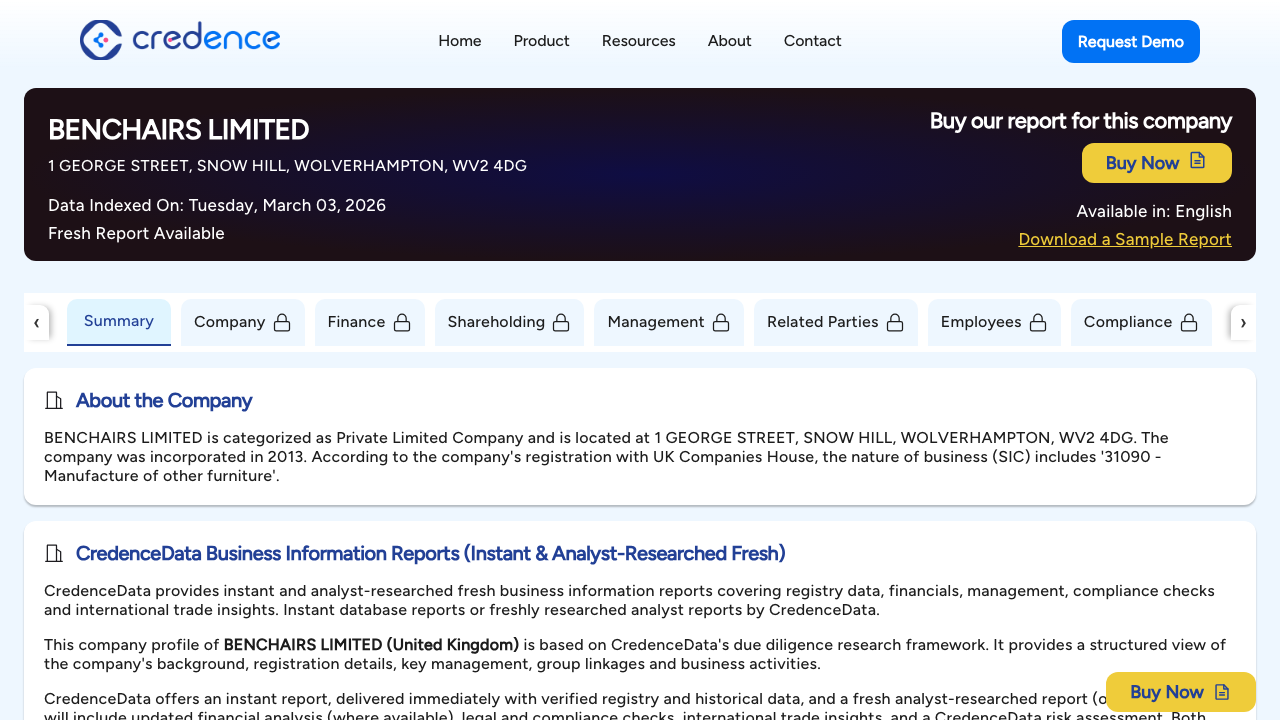 BENCHAIRS LIMITED website preview