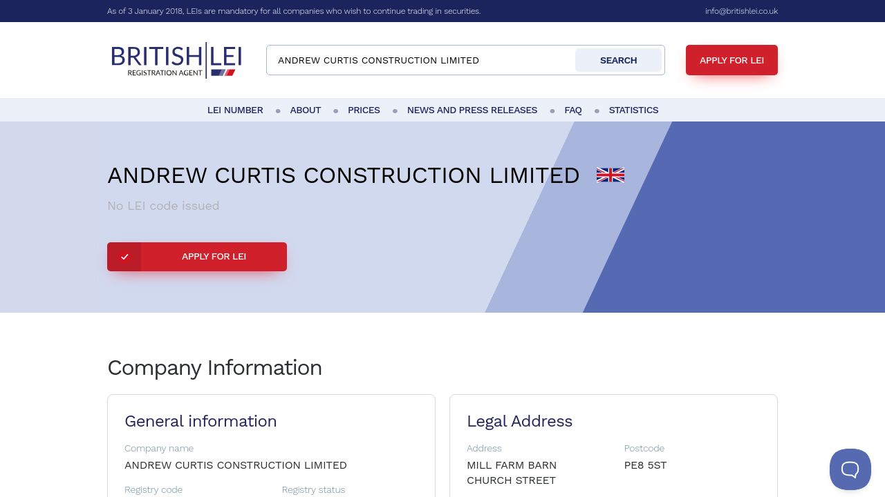 ANDREW CURTIS CONSTRUCTION LIMITED website preview