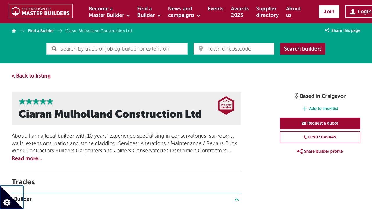 CIARAN MULHOLLAND CONSTRUCTION LTD website preview