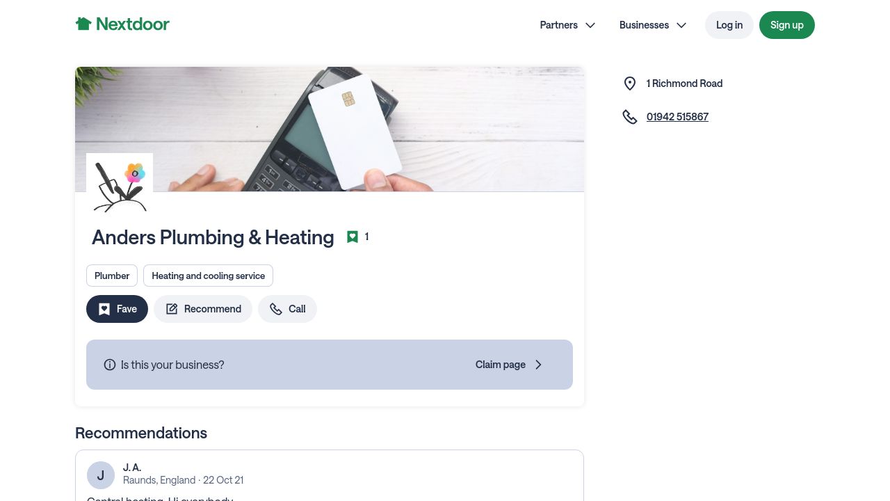 ANDERS PLUMBING & HEATING LIMITED website preview