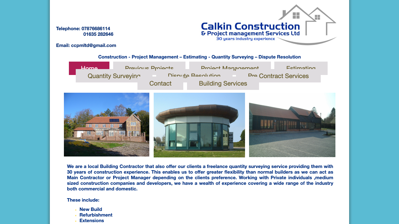 CALKIN CONSTRUCTION AND PROJECT MANAGEMENT SERVICES LTD website preview