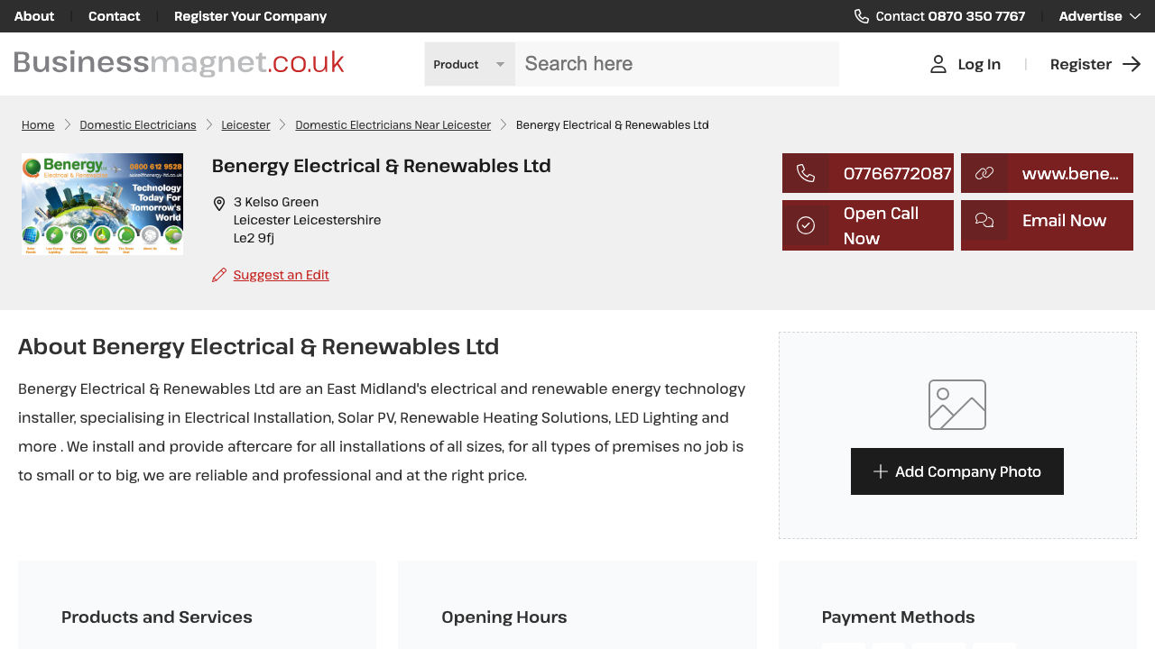 BENERGY ELECTRICAL & RENEWABLES LTD website preview