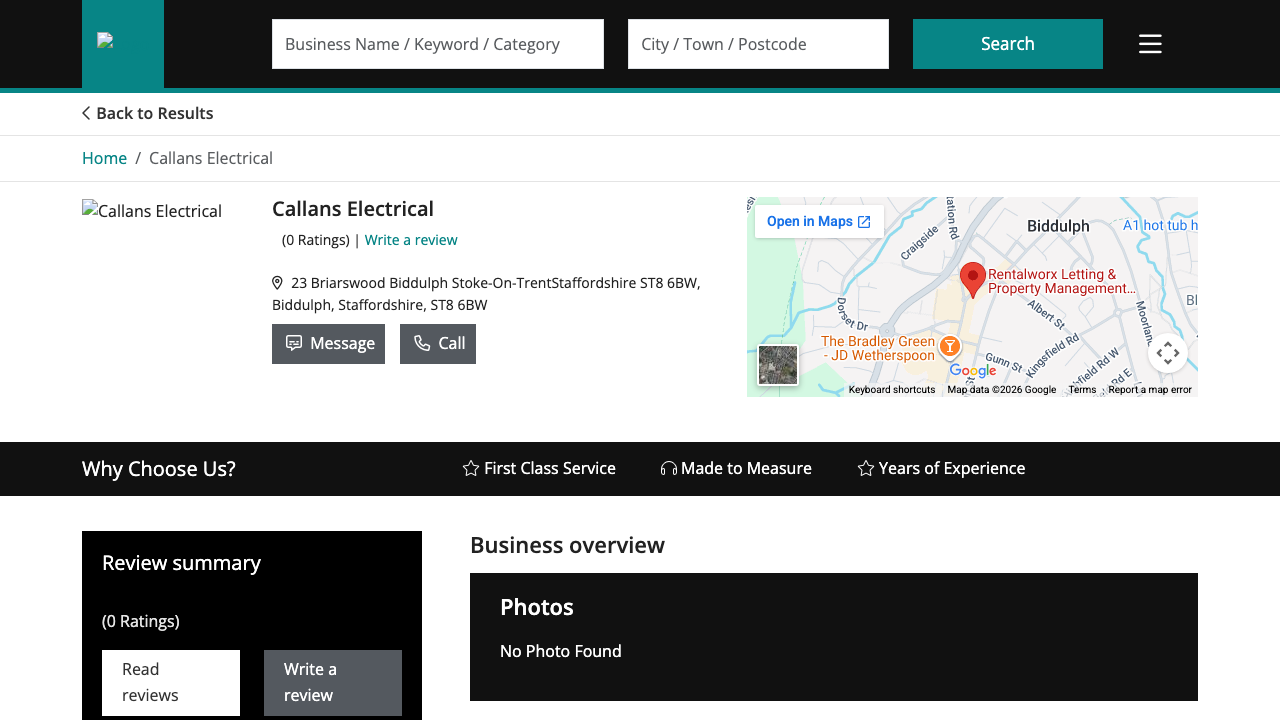 CALLANS ELECTRICAL LIMITED website preview