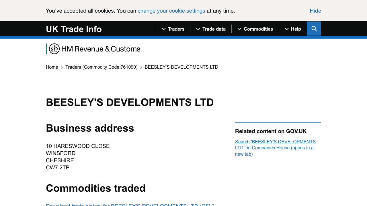 BEESLEY'S DEVELOPMENTS LTD website preview